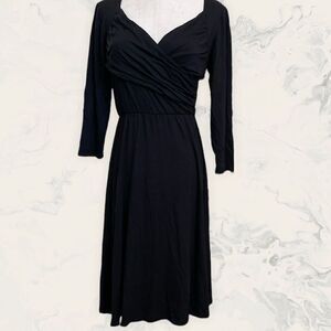 Loveappella  Drape Front Faux Wrap Dress - Size S- Black